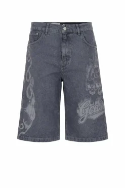 Bermuda Uomo Denim con Stampa e Logo