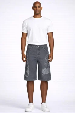 Bermuda Uomo Denim con Stampa e Logo