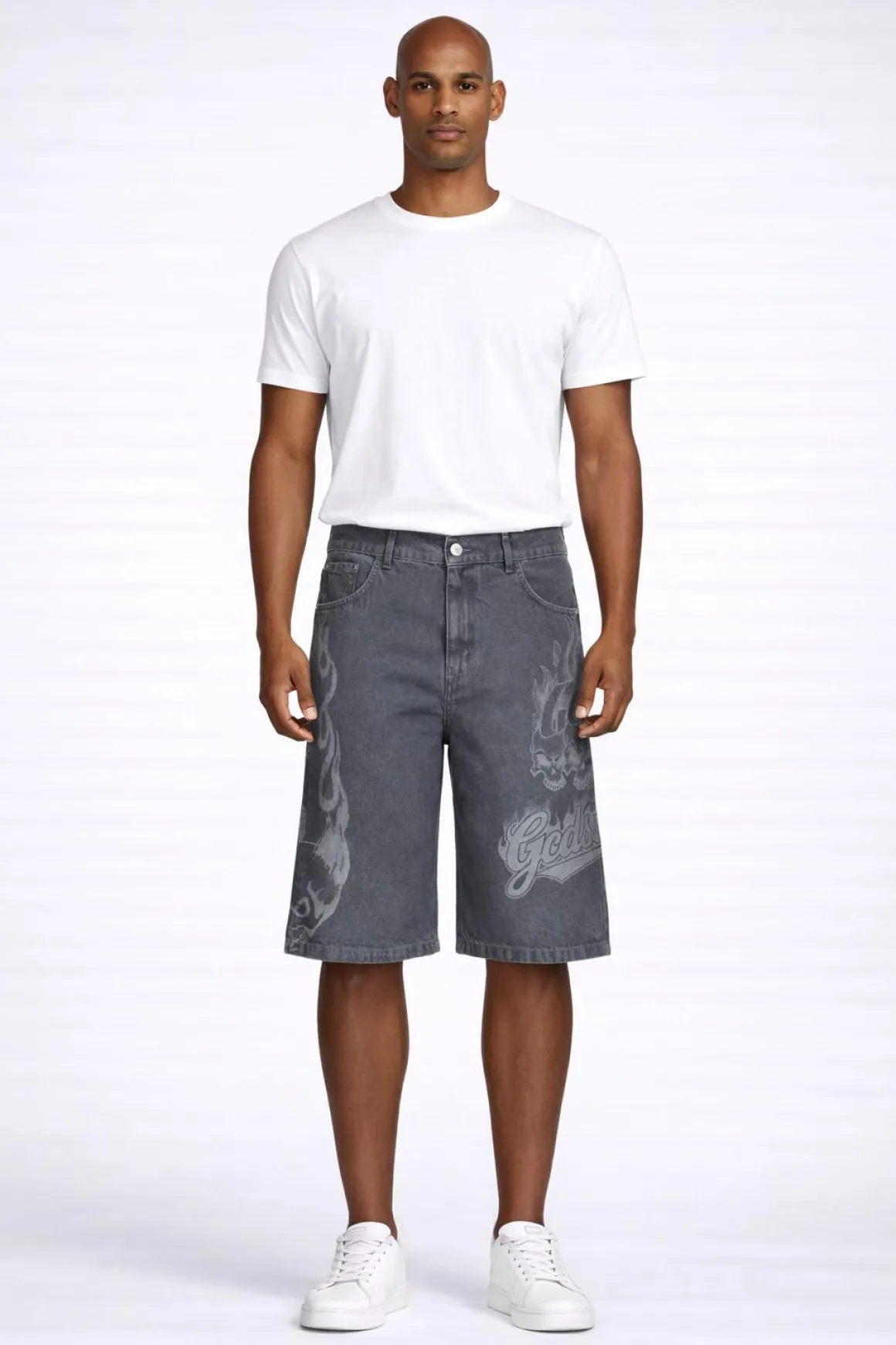 Bermuda Uomo Denim con Stampa e Logo