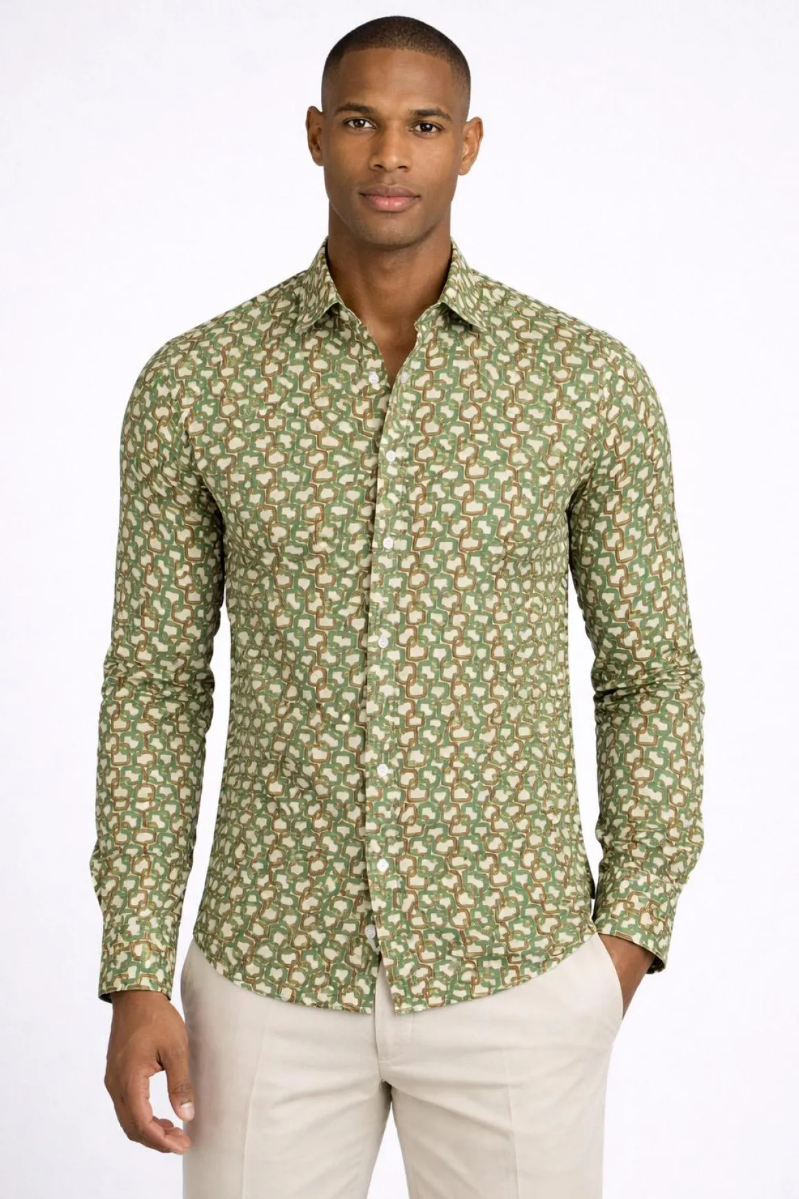 Camicia uomo fantasia geometrica slim fit in viscosa