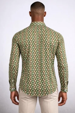 Camicia uomo fantasia geometrica slim fit in viscosa