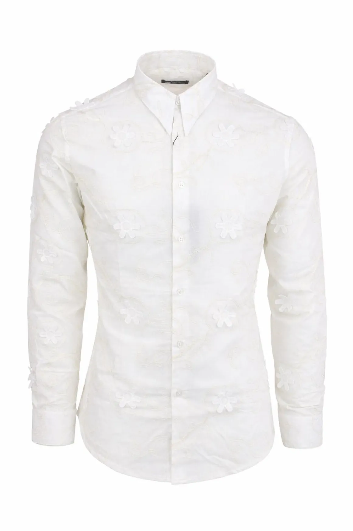 Camicia uomo ricami e fiori applicati slim fit cotone