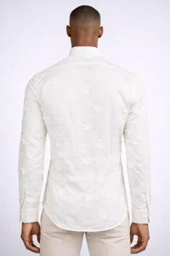 Camicia uomo ricami e fiori applicati slim fit cotone