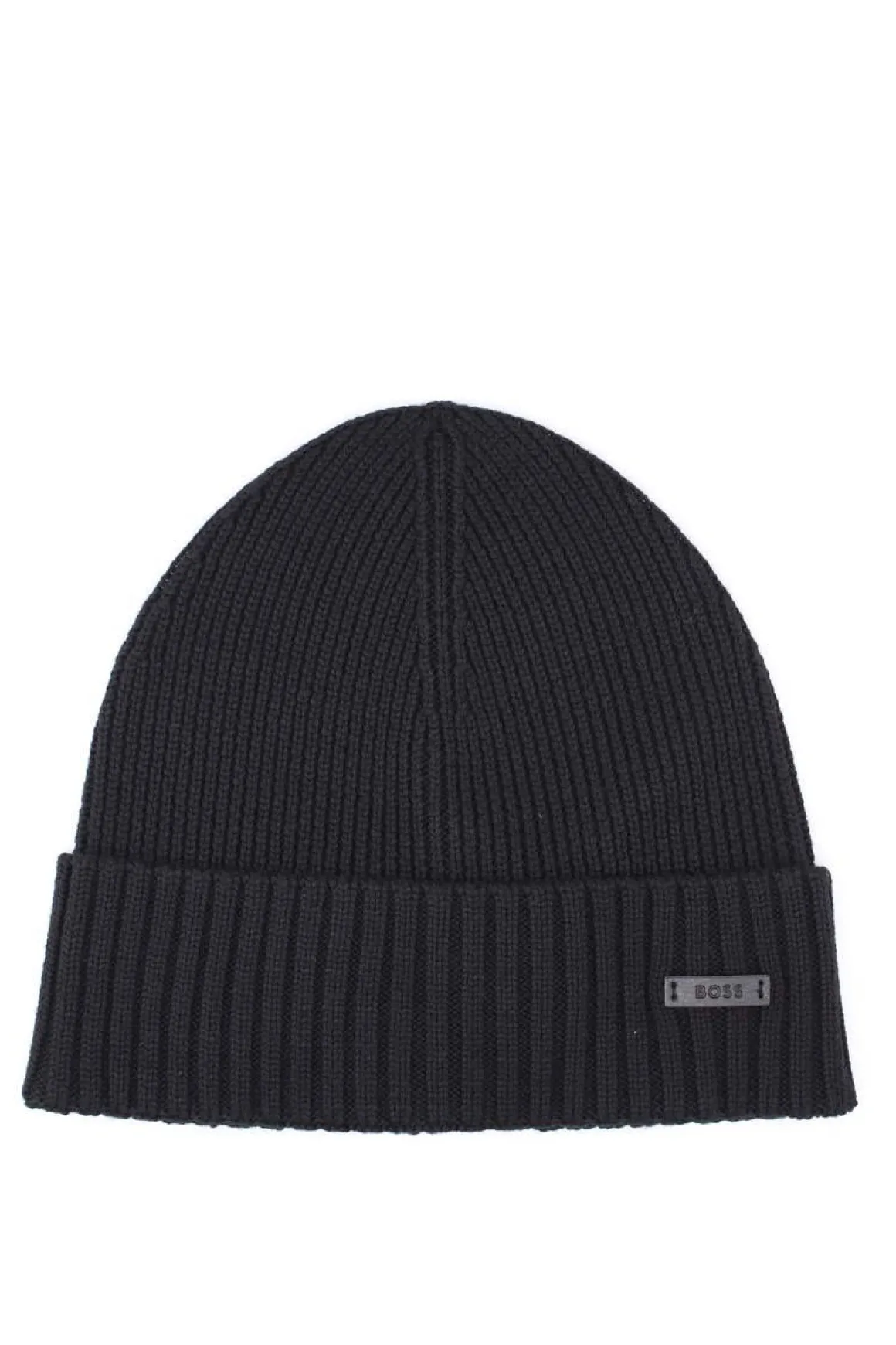 Cappellino in lana con risvolto e logo boss