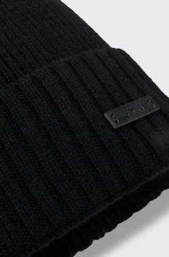 Cappellino in lana con risvolto e logo boss