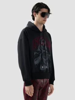 Felpa con cappuccio e stampa gotica