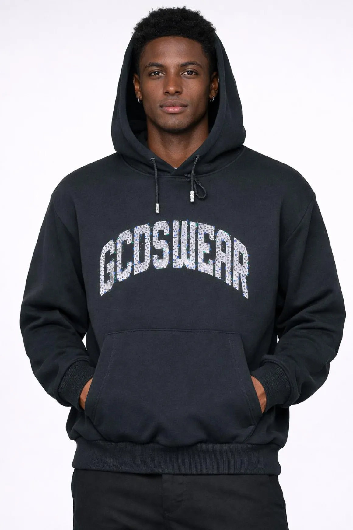Felpa Hoodie GCDS Uomo con Logo Frontale Glitterato