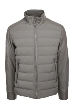 Giubbotto bomber in pelle e nylon imbottito