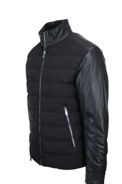 Giubbotto bomber in pelle e nylon imbottito