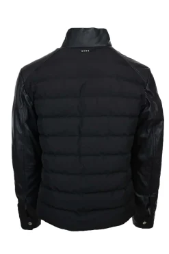 Giubbotto bomber in pelle e nylon imbottito