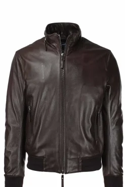 Giubbotto bomber in pelle collo aviatore