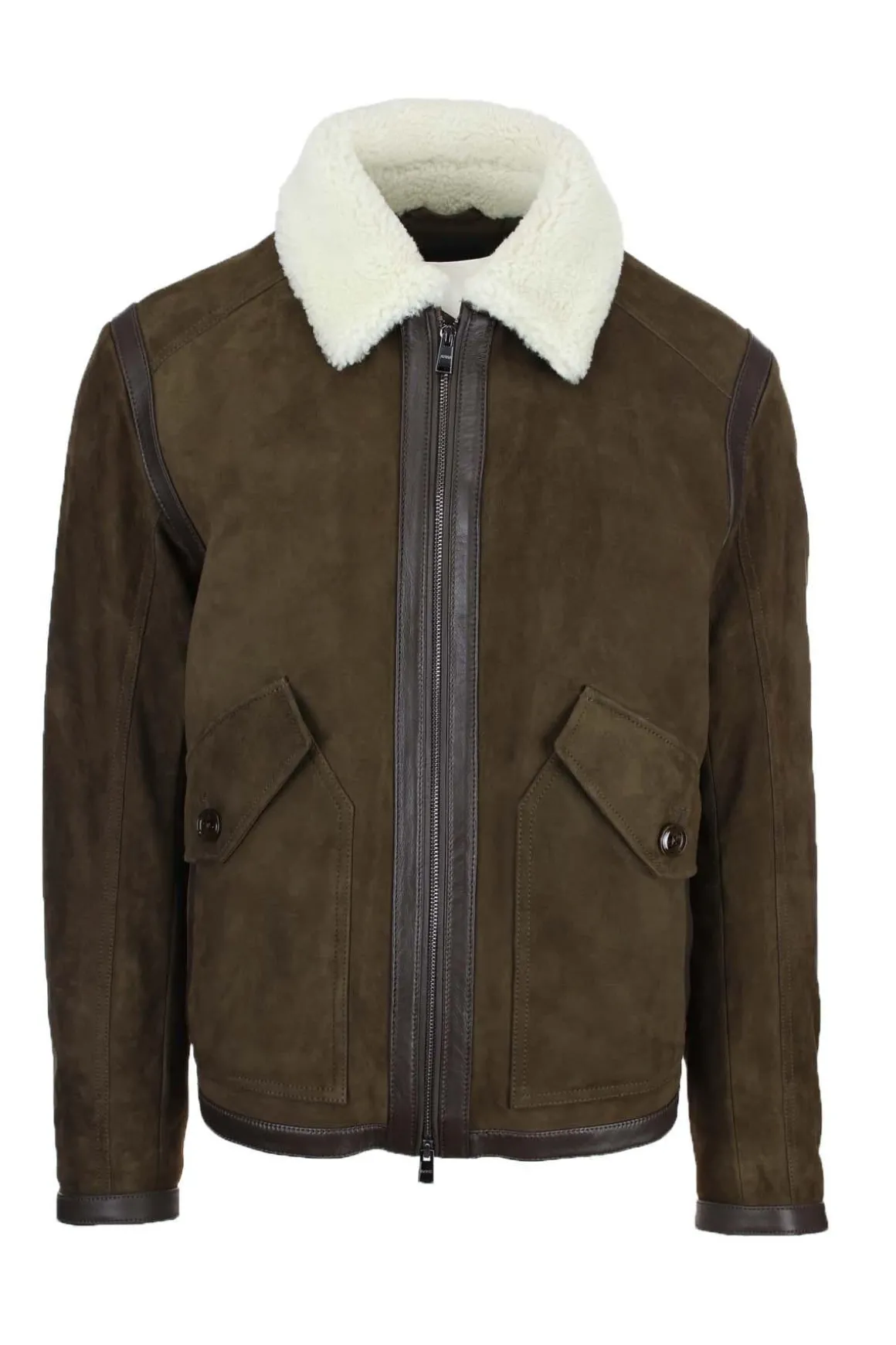 Giubbotto in pelle scamosciata collo aviatore