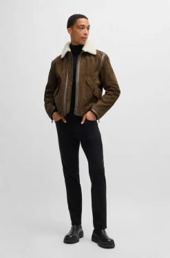 Giubbotto in pelle scamosciata collo aviatore