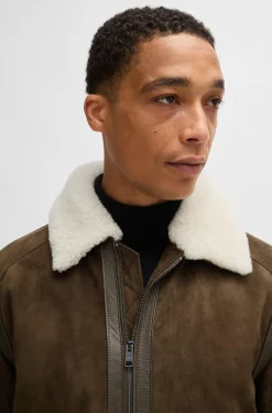 Giubbotto in pelle scamosciata collo aviatore