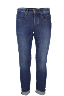 Jeans denim 5 tasche con toppe in tinta