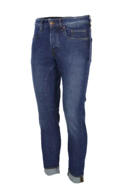 Jeans denim 5 tasche con toppe in tinta