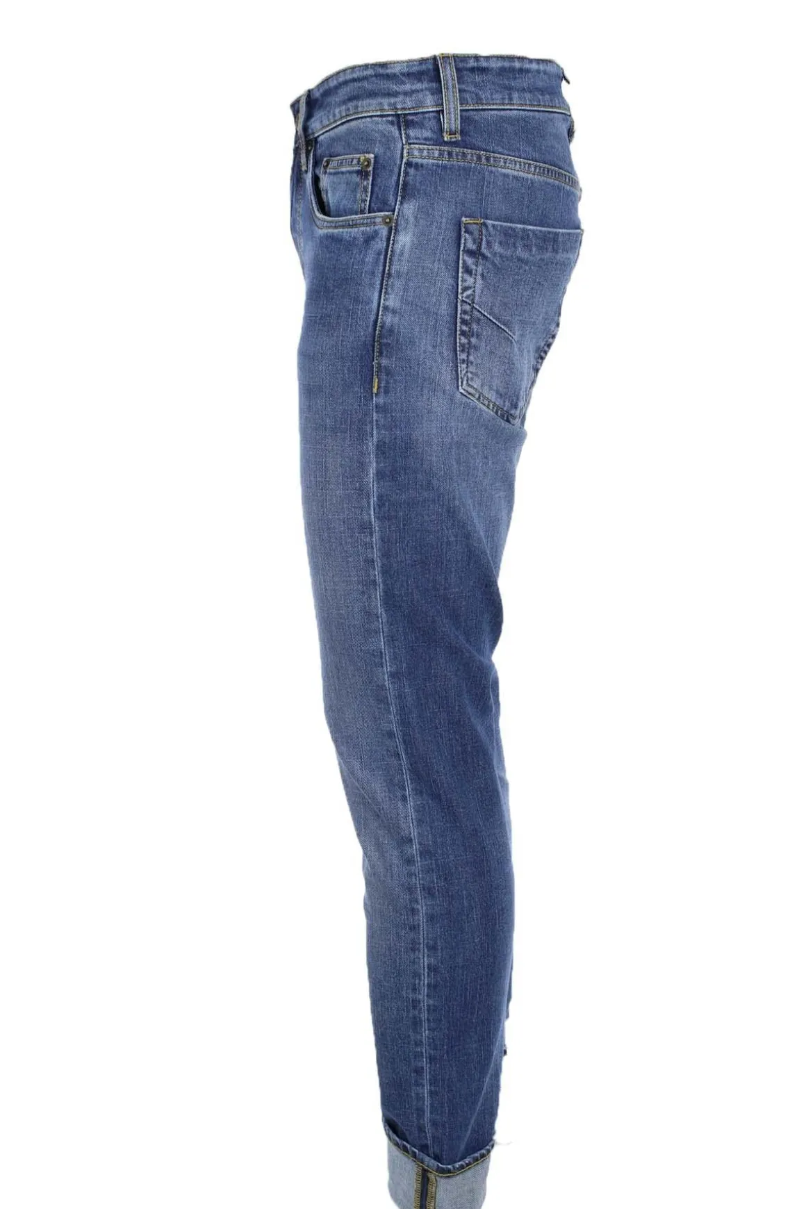 Jeans denim 5 tasche con toppa in alcantara