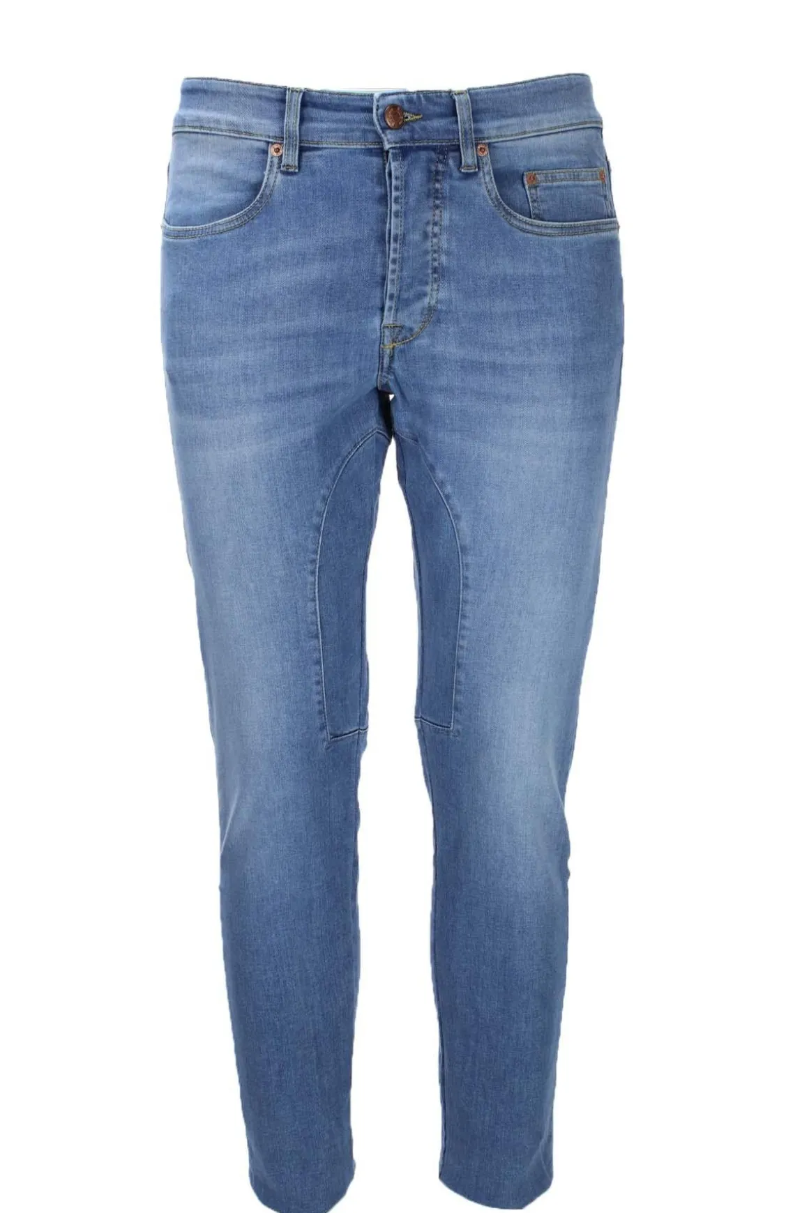 Jeans denim 5 tasche con toppe in tinta