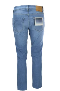 Jeans denim 5 tasche con toppe in alcantara