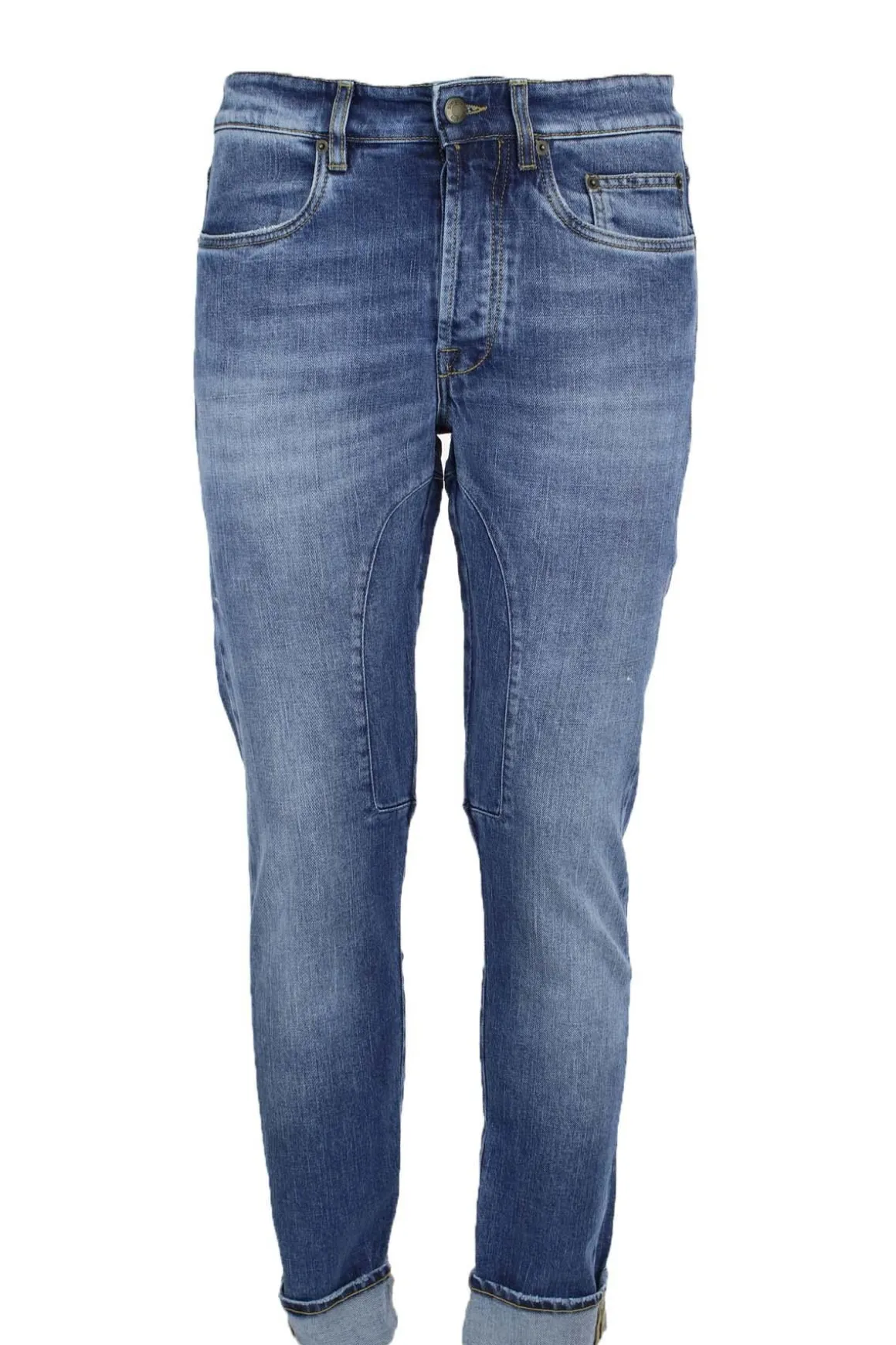 Jeans denim 5 tasche con toppe in tinta