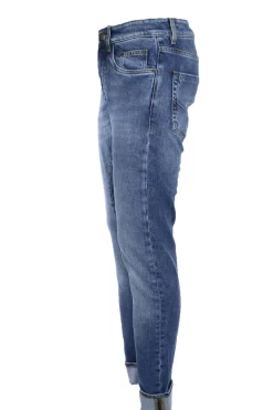 Jeans denim 5 tasche con toppe in tinta