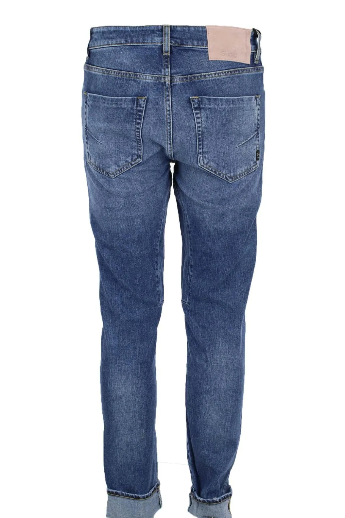 Jeans denim 5 tasche con toppe in tinta