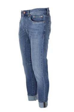 Jeans denim 5 tasche con toppe