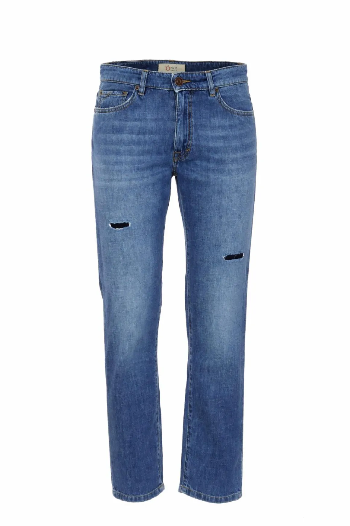 Jeans Uomo 5 Tasche Denim Used con Rotture