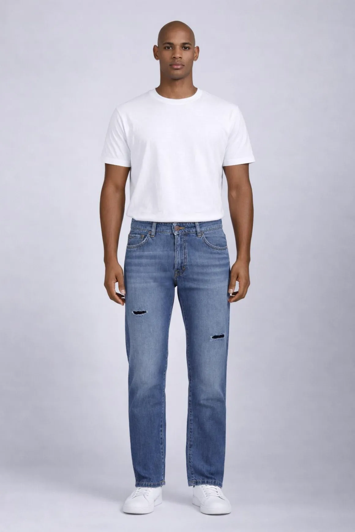 Jeans Uomo 5 Tasche Denim Used con Rotture