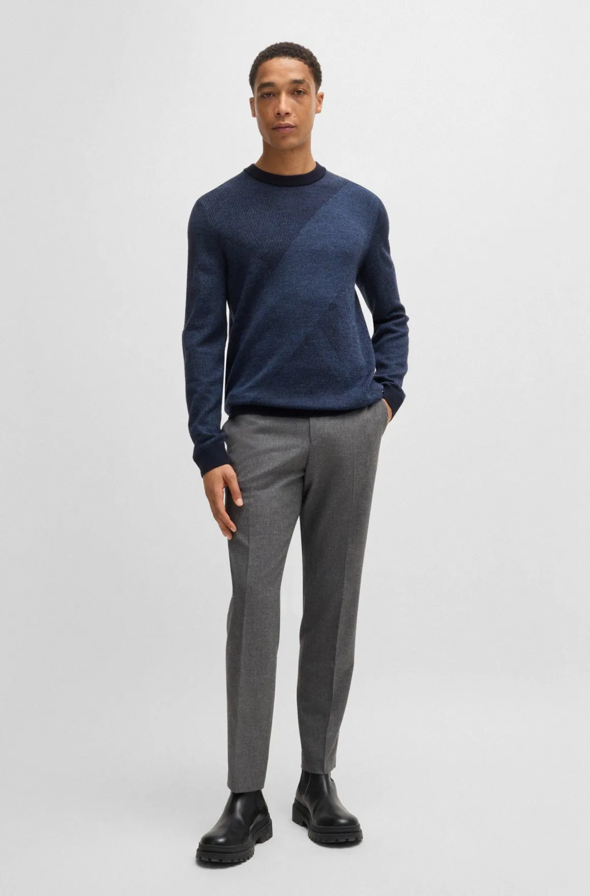 Maglia girocollo in lana jacquard bicolore