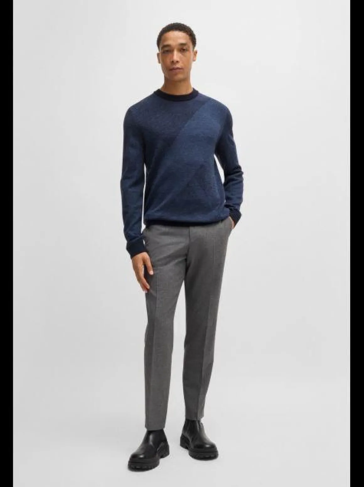 Maglia girocollo in lana jacquard bicolore