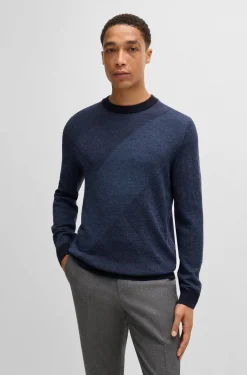 Maglia girocollo in lana jacquard bicolore