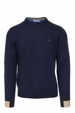 Maglia girocollo in lana con polsini in contrasto