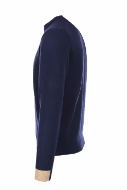 Maglia girocollo in lana con polsini in contrasto