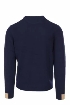 Maglia girocollo in lana con polsini in contrasto