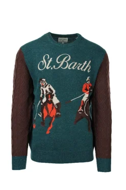 Maglia pullover girocollo in lana con trecce Polo Horse