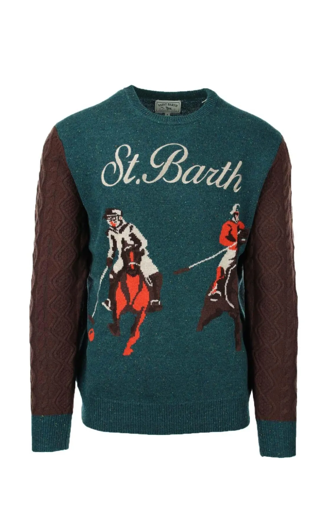 Maglia pullover girocollo in lana con trecce Polo Horse