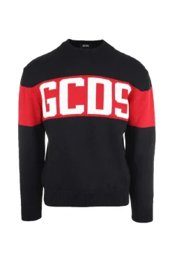 Maglione in lana rasata con banda orizzontale GCDS