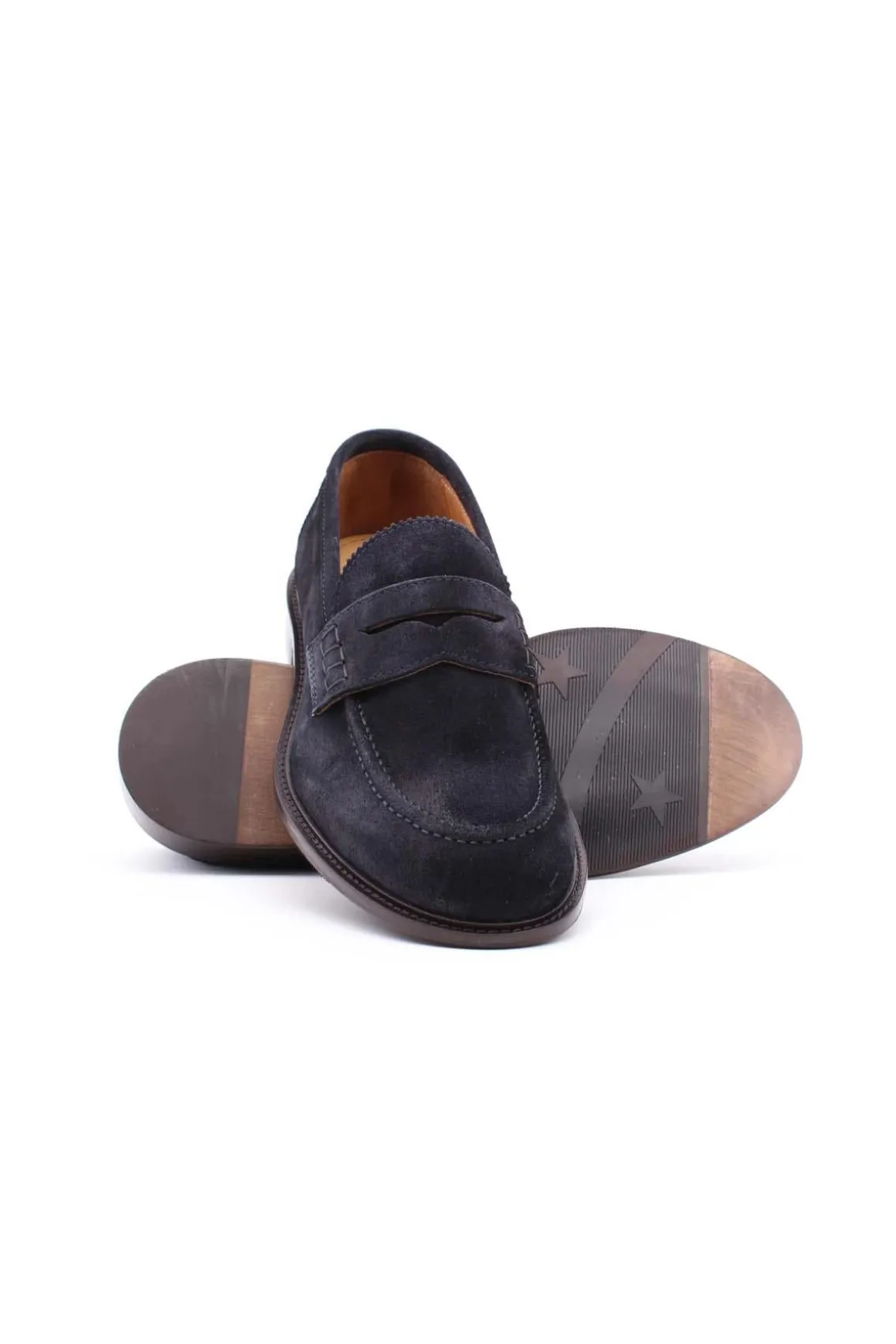 Mocassini in camoscio con fondo cuoio e gomma