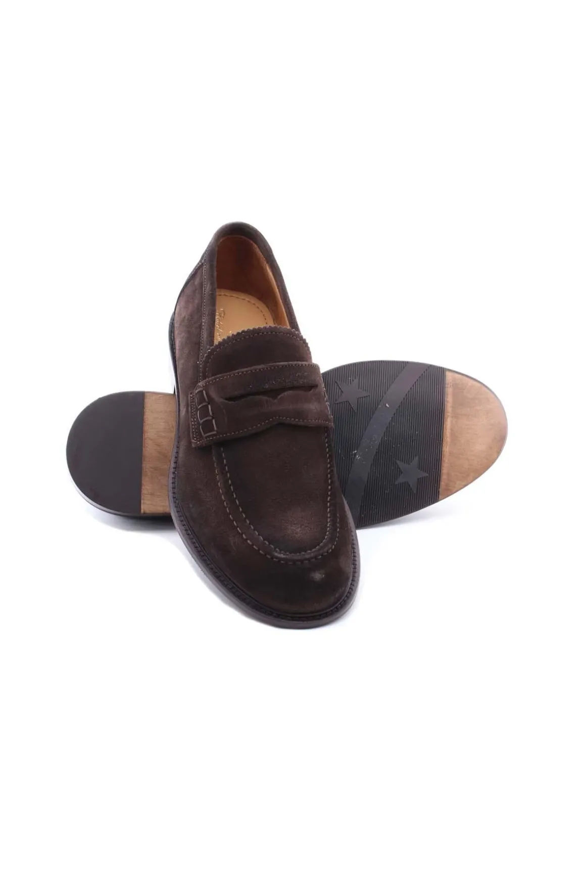 Mocassini in camoscio con fondo cuoio e gomma