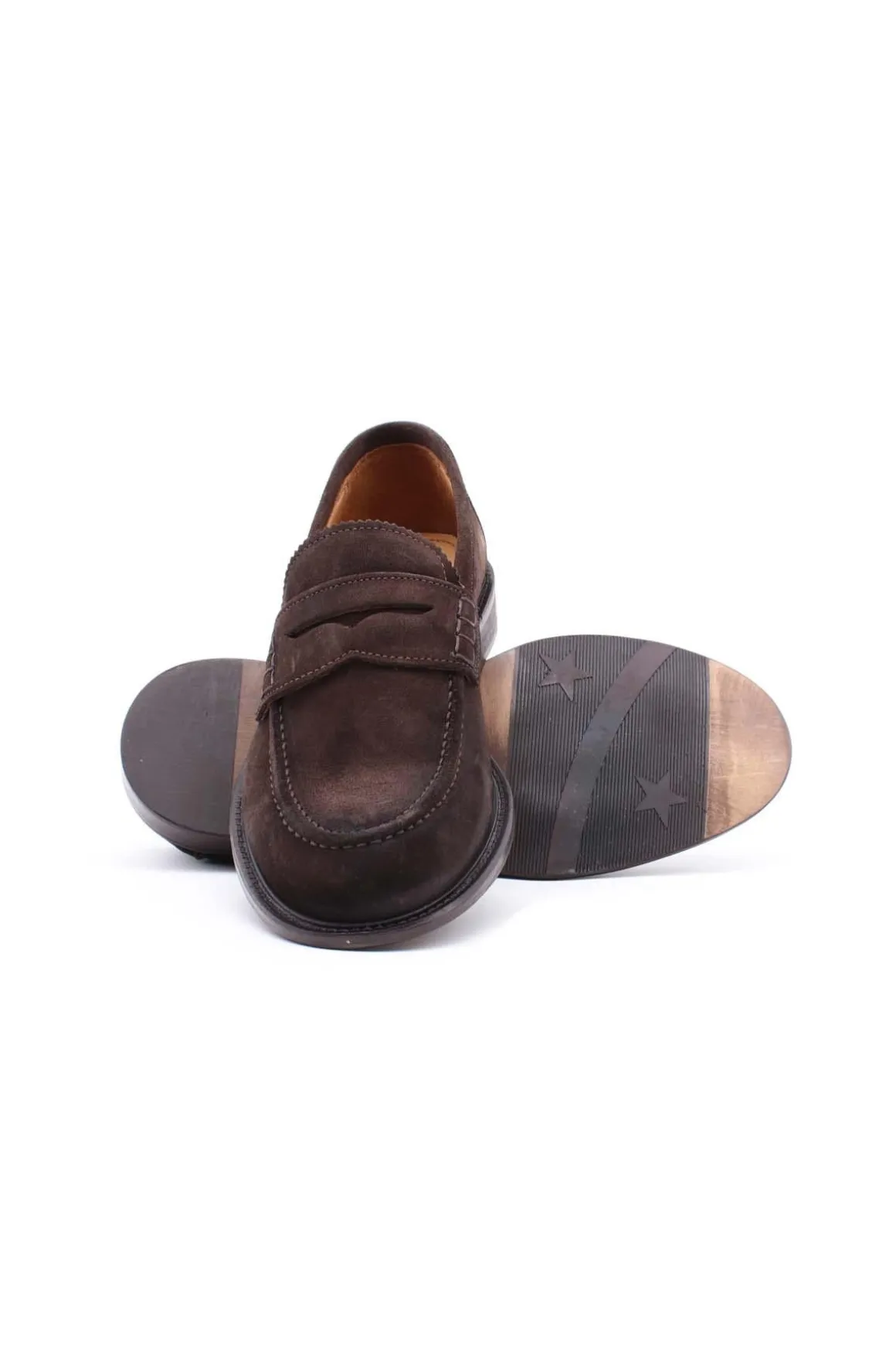 Mocassini in camoscio con fondo cuoio e gomma