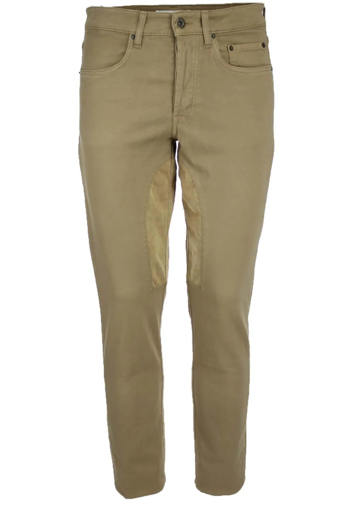 Pantalone 5 tasche in cotone con toppa in alcantara