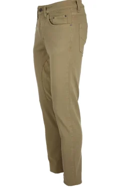 Pantalone 5 tasche in cotone con toppa in alcantara