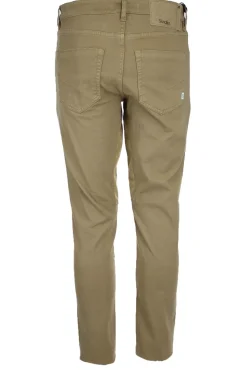 Pantalone 5 tasche in cotone con toppa in alcantara