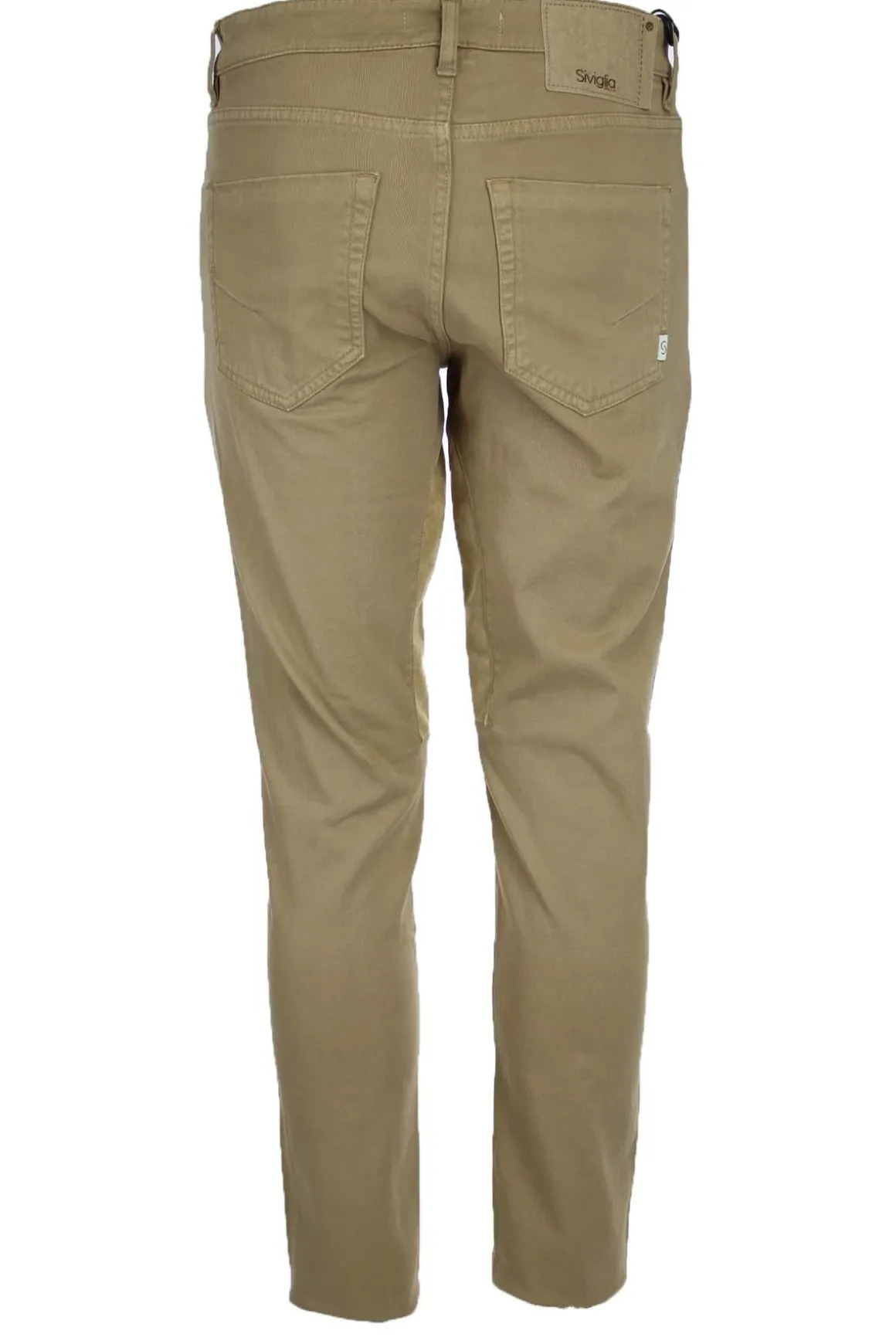 Pantalone 5 tasche in cotone con toppa in alcantara