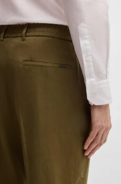 Pantaloni in misto lino con elastico e coulisse