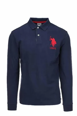 Polo manica lunga in jersey unito maxi logo