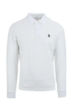 Polo manica lunga in piquet di cotone con logo