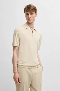 Polo mezza manica in misto lino con zip