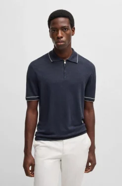 Polo mezza manica in misto lino con zip